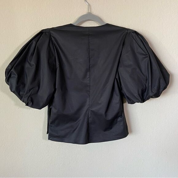 NWT Frame Cotton Black Crop Top Puff Sleeve Blouse Size XS - Picture 7 of 9